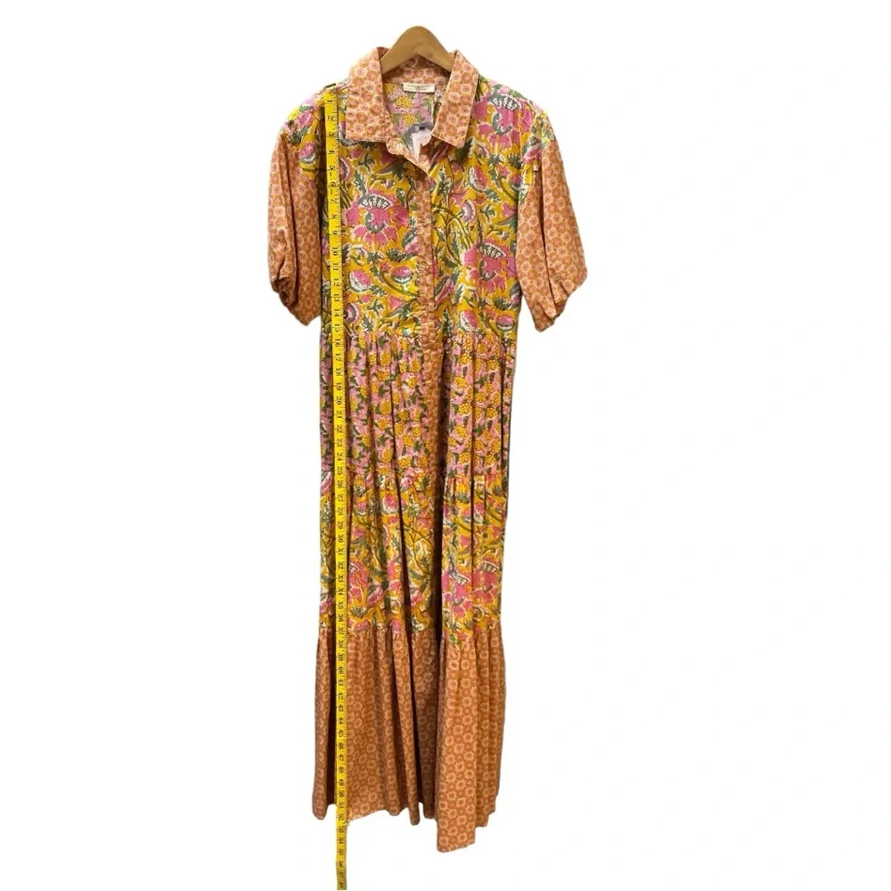 NWT LoveStitch Dress pockets 100% cotton midi floral tiered oranges golds pinks - Picture 13 of 15